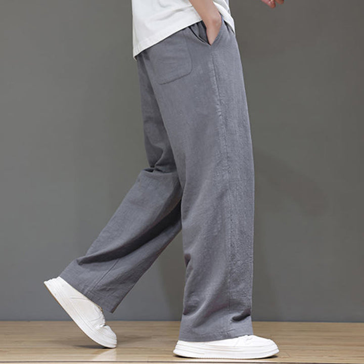 Buddha Stones Summer Men's Linen Straight Leg Pants With Pockets