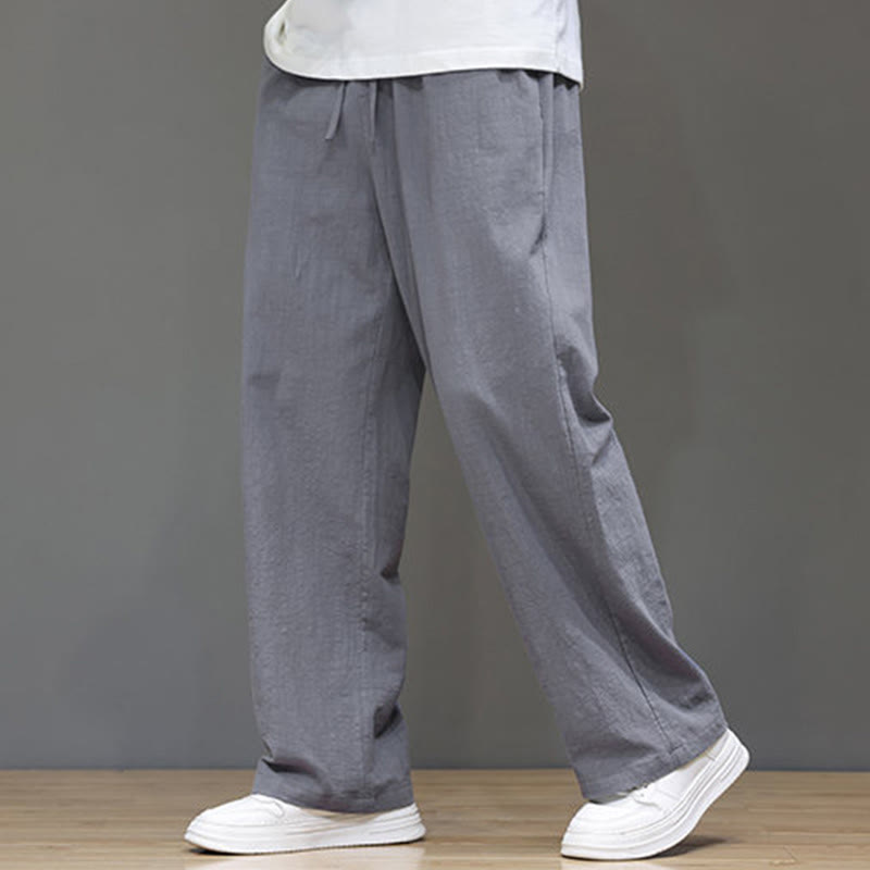 Buddha Stones Summer Men's Linen Straight Leg Pants With Pockets