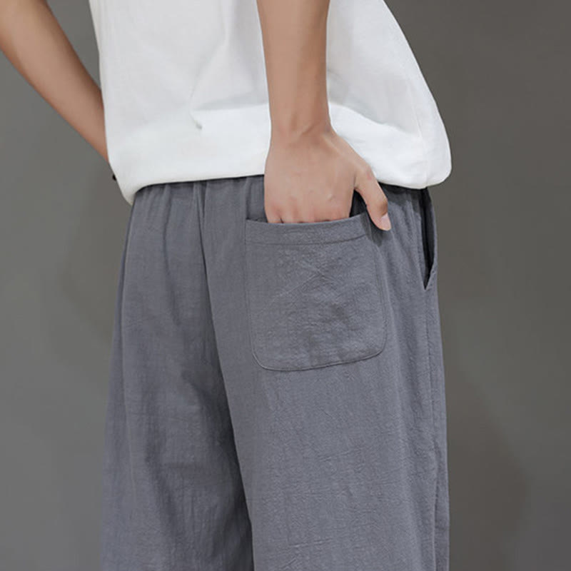 Buddha Stones Summer Men's Linen Straight Leg Pants With Pockets