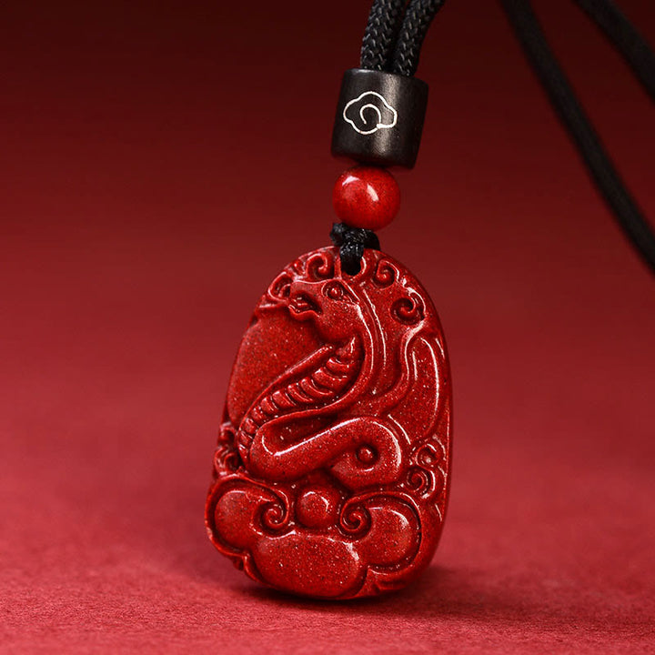 Buddha Stones Chinese Zodiac Black Rope Cinnabar Calm Necklace Pendant