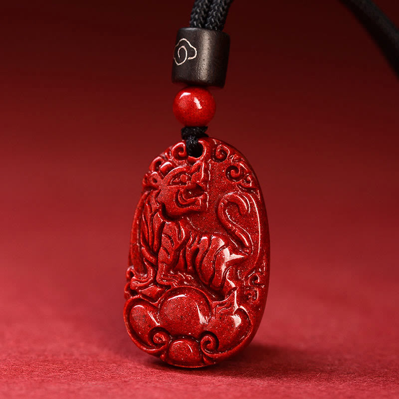 Buddha Stones Chinese Zodiac Black Rope Cinnabar Calm Necklace Pendant