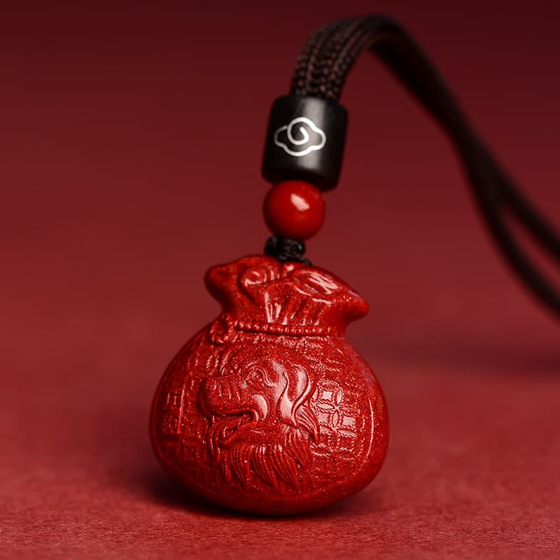 Buddha Stones Chinese Zodiac Money Bag Shape Cinnabar Calm Necklace Pendant