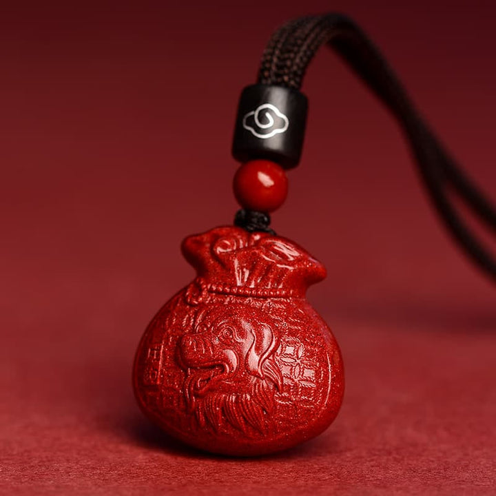 Buddha Stones Chinese Zodiac Money Bag Shape Cinnabar Calm Necklace Pendant