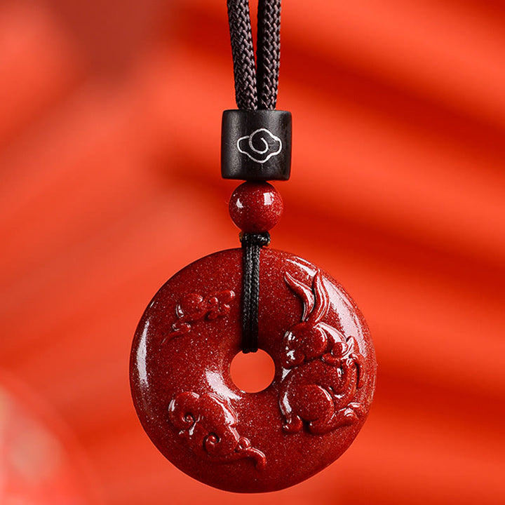 Buddha Stones Chinese Zodiac Cinnabar Peace Buckle Calm Necklace Pendant