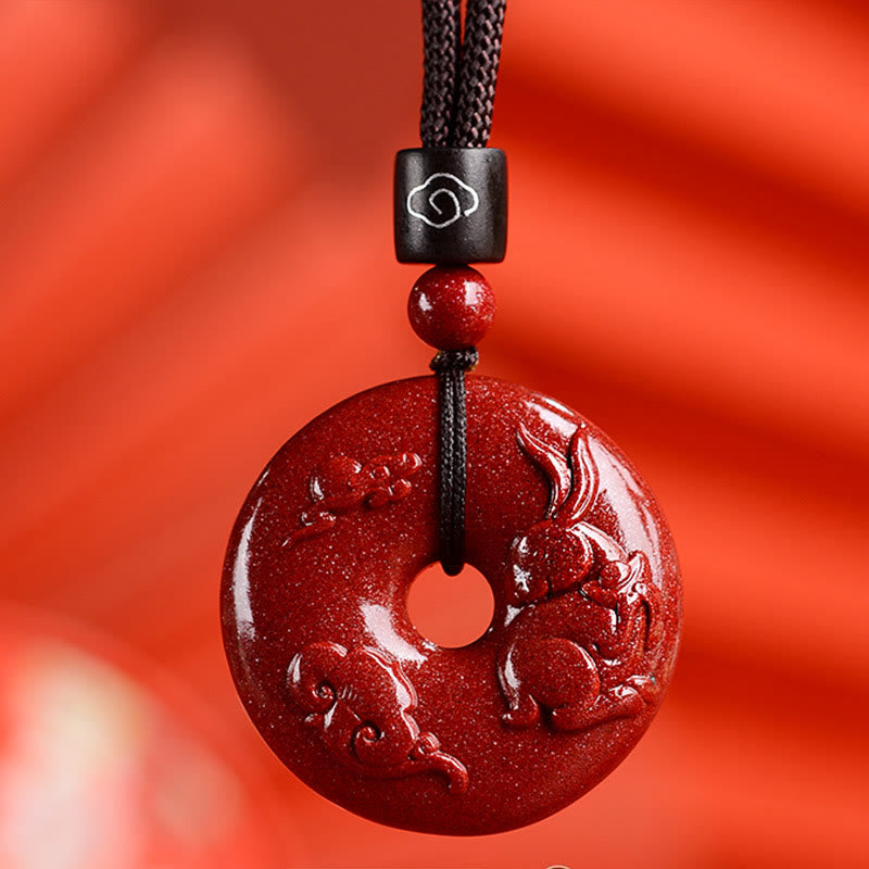 Buddha Stones Chinese Zodiac Cinnabar Peace Buckle Calm Necklace Pendant