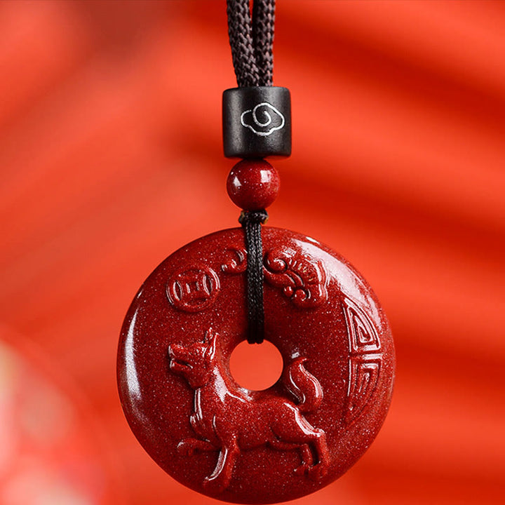 Buddha Stones Chinese Zodiac Cinnabar Peace Buckle Calm Necklace Pendant