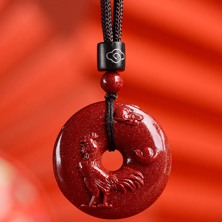 Buddha Stones Chinese Zodiac Cinnabar Peace Buckle Calm Necklace Pendant