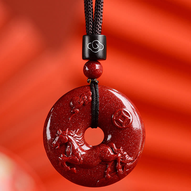 Buddha Stones Chinese Zodiac Cinnabar Peace Buckle Calm Necklace Pendant