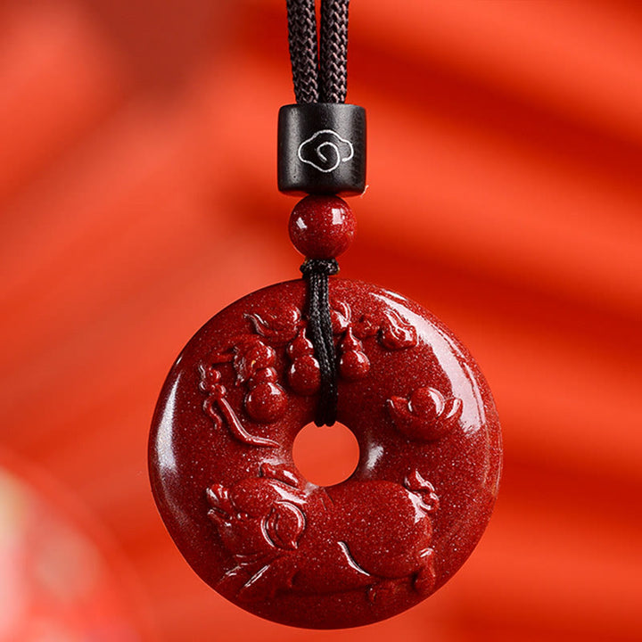 Buddha Stones Chinese Zodiac Cinnabar Peace Buckle Calm Necklace Pendant