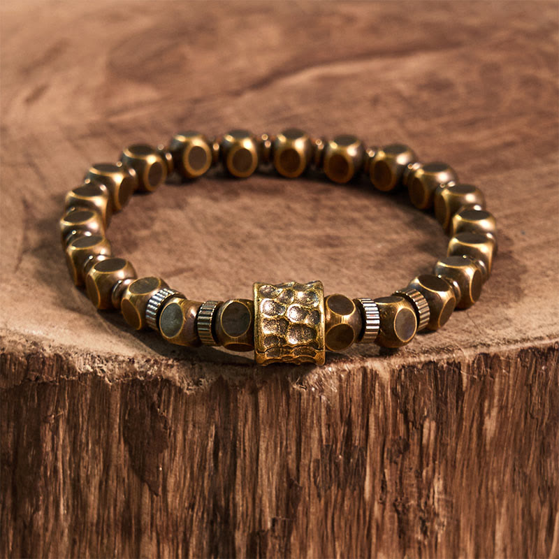 Buddha Stones Brass Copper Meteorite Pattern Balance Bracelet - image 10