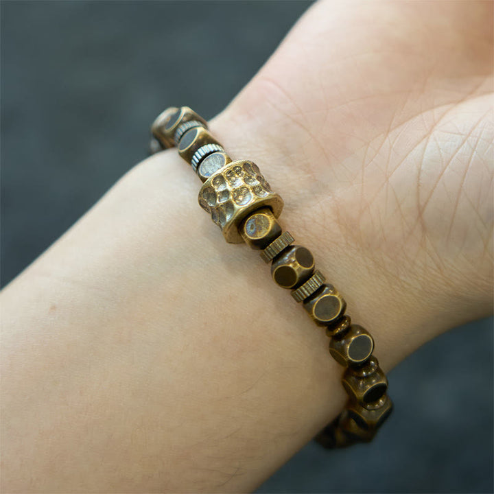Buddha Stones Brass Copper Meteorite Pattern Balance Bracelet - image 6