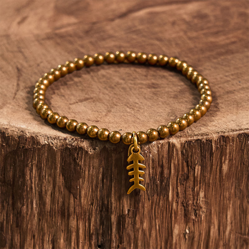 Buddha Stones Brass Copper Fish Bone Healing Bracelet - image 9