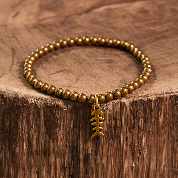 Buddha Stones Brass Copper Fish Bone Healing Bracelet - image 9