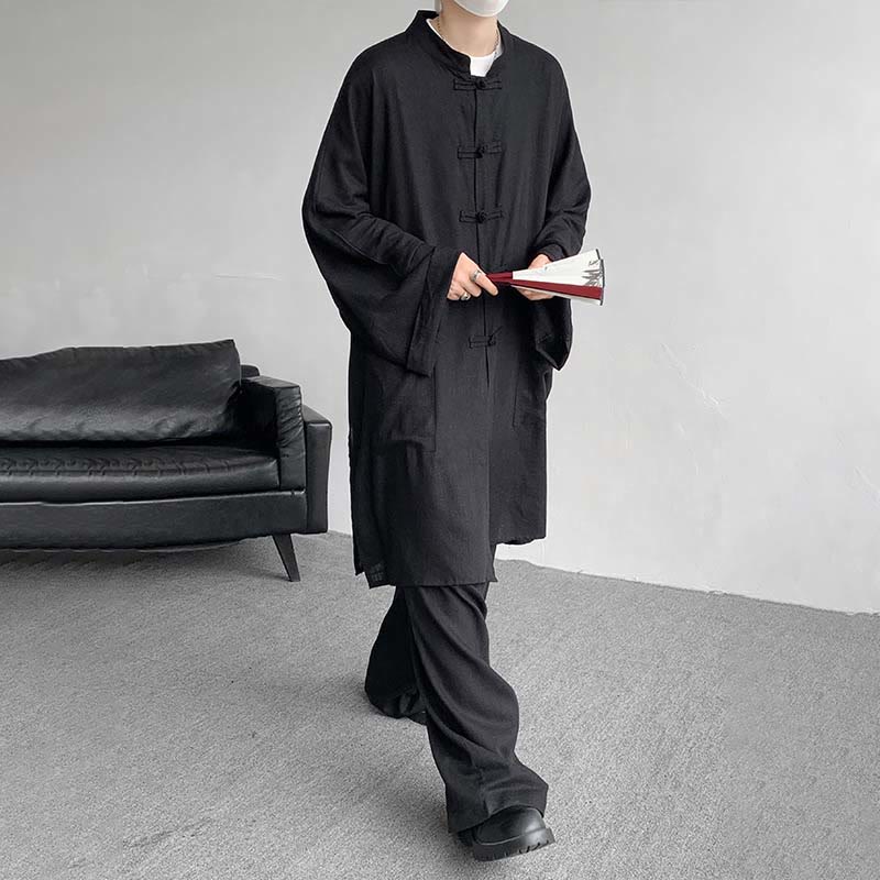 Buddha Stones 2Pcs Men's Long Sleeve Frog-Button Shirt Pants Meditation Zen Cotton Clothing Set - image 21