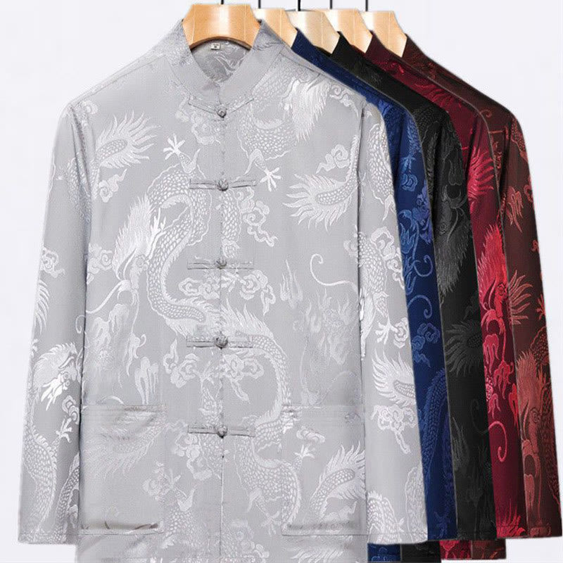 Buddha Stones 2Pcs Tang Suit Dragon Frog-Button Men's Long Sleeve Shirt Pants Clothing Set