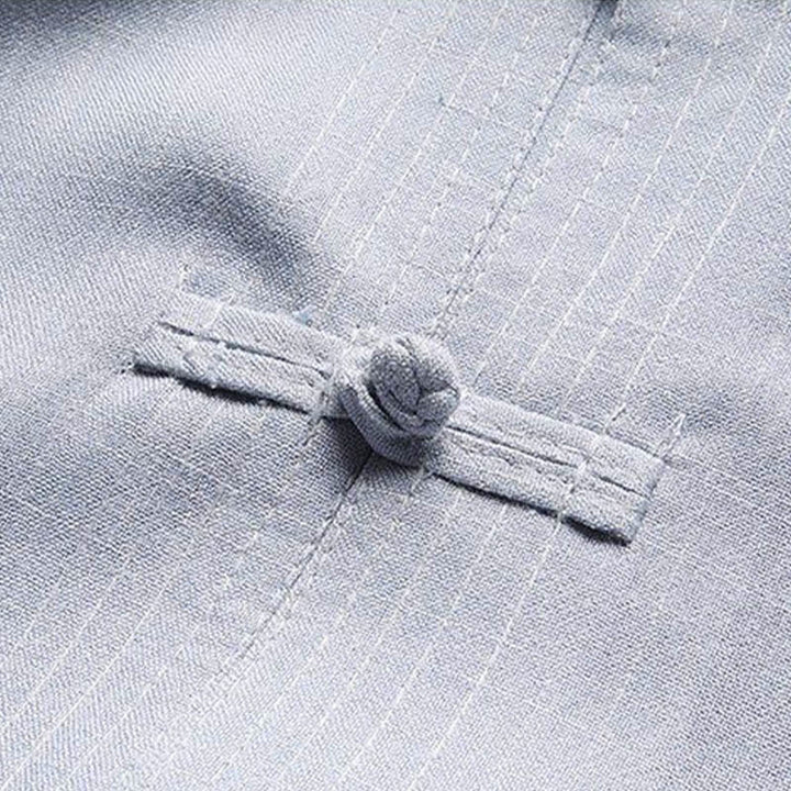 Buddha Stones 2Pcs Tang Suit Plain Color Frog-Button Men's Long Sleeve Shirt Pants Set - image 8