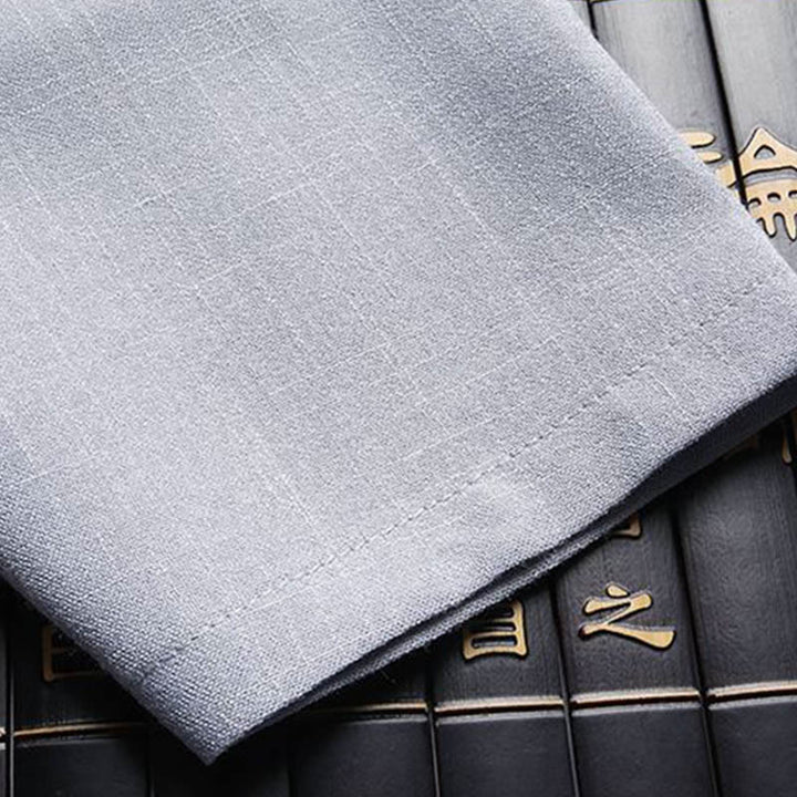 Buddha Stones 2Pcs Tang Suit Plain Color Frog-Button Men's Long Sleeve Shirt Pants Set - image 15