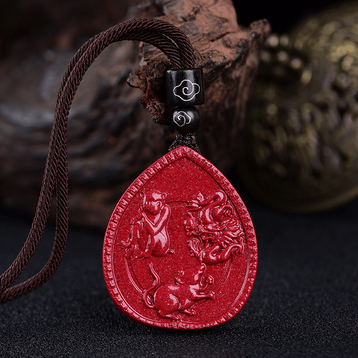 Buddha Stones Chinese Zodiac Cinnabar Blessing Necklace Pendant