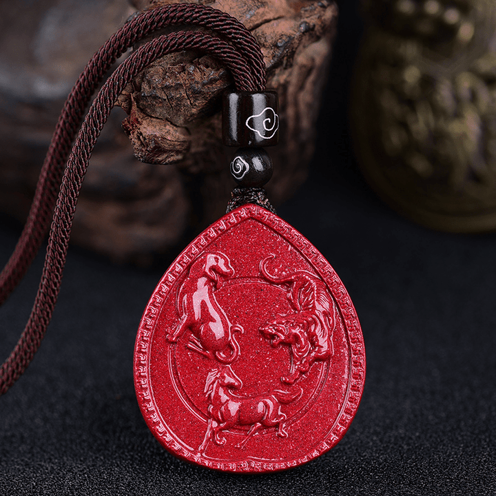 Buddha Stones Chinese Zodiac Cinnabar Blessing Necklace Pendant