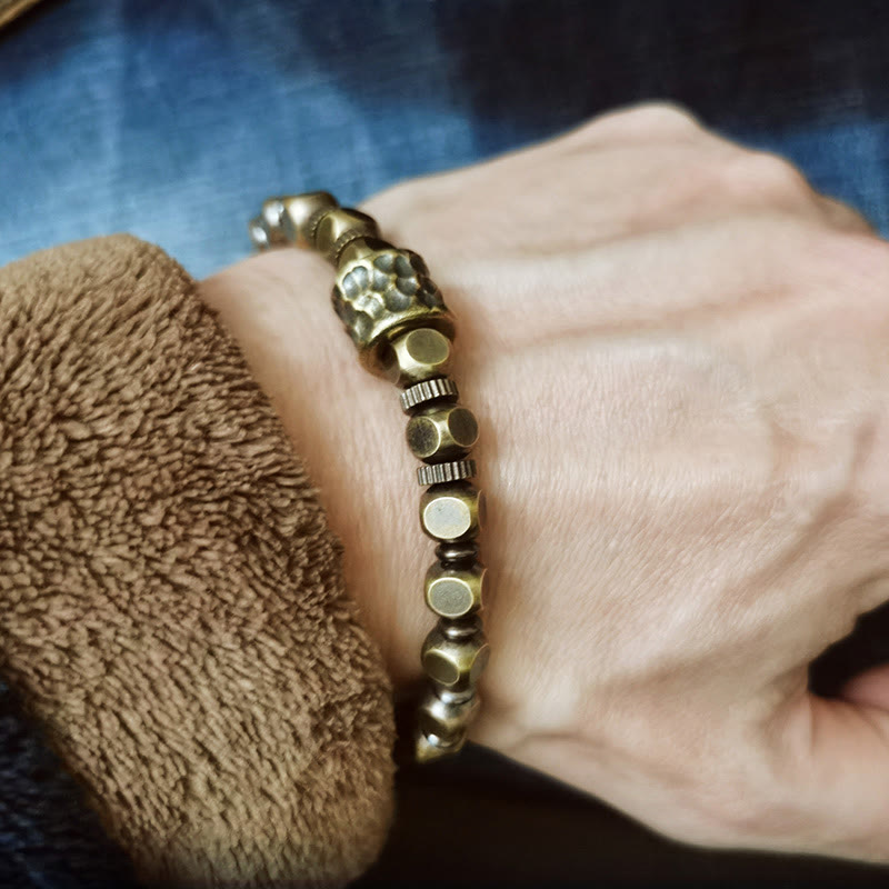 Buddha Stones Brass Copper Meteorite Pattern Balance Bracelet - image 8