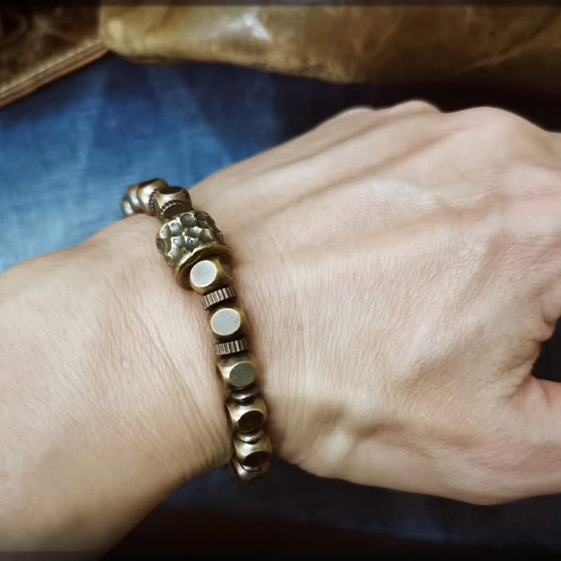 Buddha Stones Brass Copper Meteorite Pattern Balance Bracelet - image 7