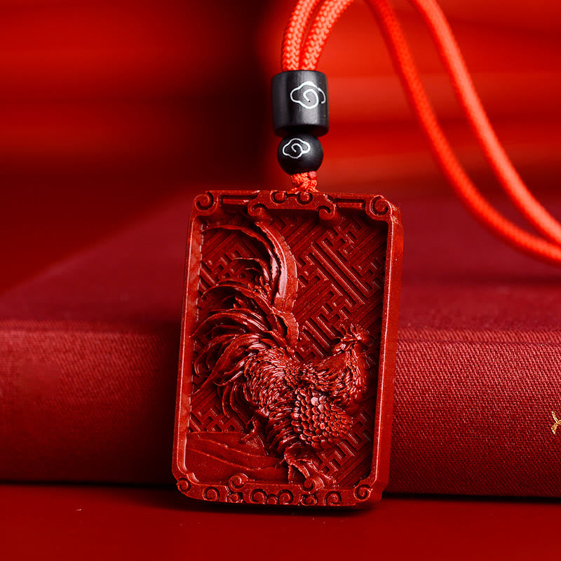 Buddha Stones Chinese Zodiac Cinnabar Rectangle Calm Necklace Pendant