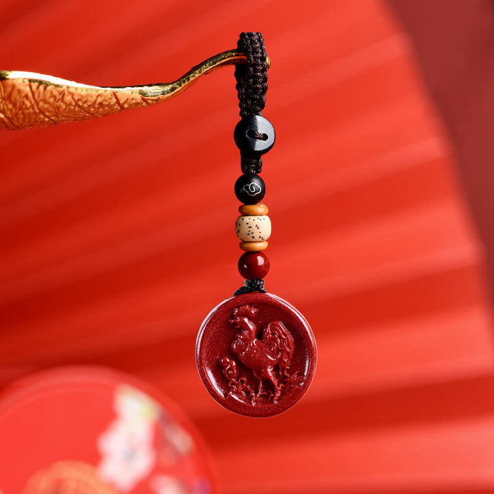 Buddha Stones Chinese Zodiac Cinnabar Calm Phone Hanging Decoration Key Chain Necklace Pendant