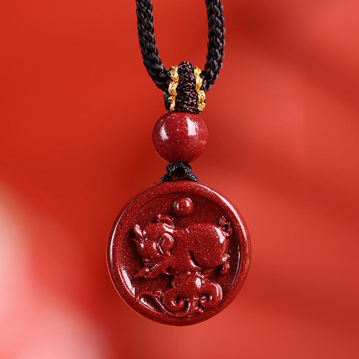 Buddha Stones Chinese Zodiac Cinnabar Calm Phone Hanging Decoration Key Chain Necklace Pendant