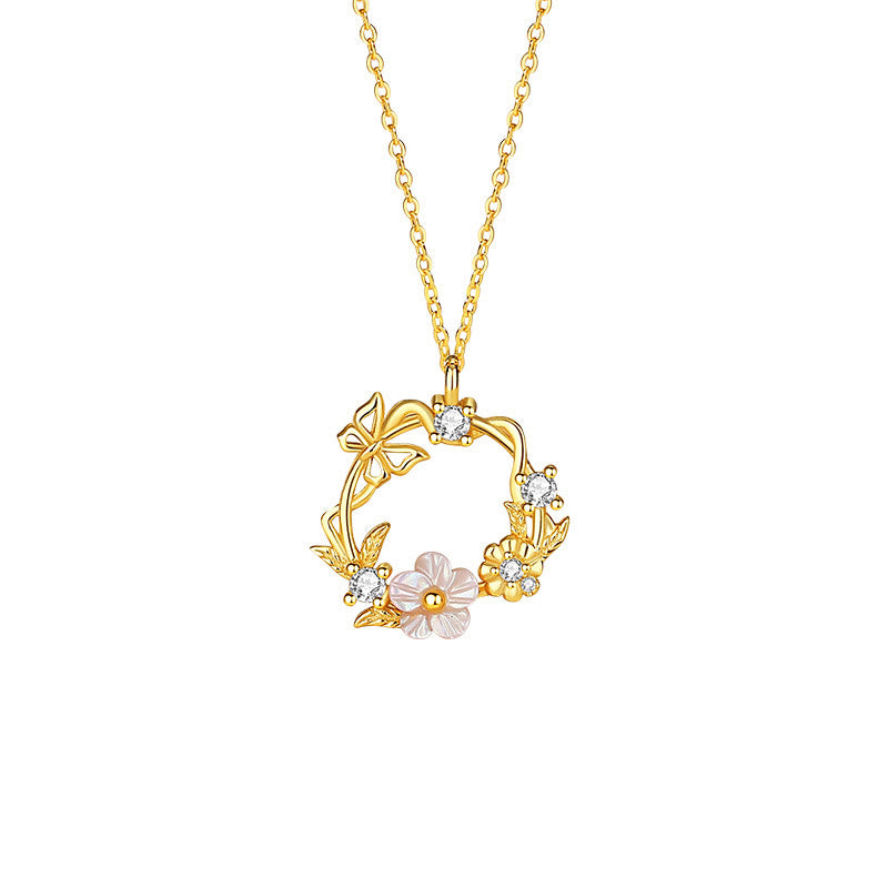 Buddha Stones 925 Sterling Silver Cubic Zirconia Shell Butterfly Peach Blossom Blessing Necklace Pendant - image 6