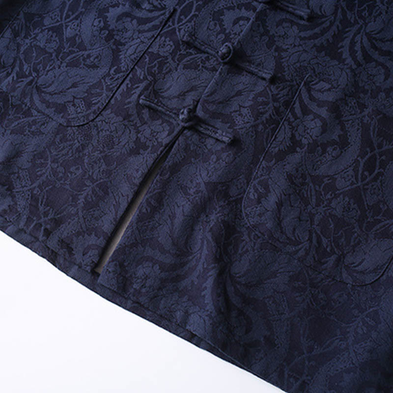 Buddha Stones 2Pcs Men's Tang Suit Jacquard Vine Pattern Frog-Button Cotton Long Sleeve Shirt Pants Set - image 7