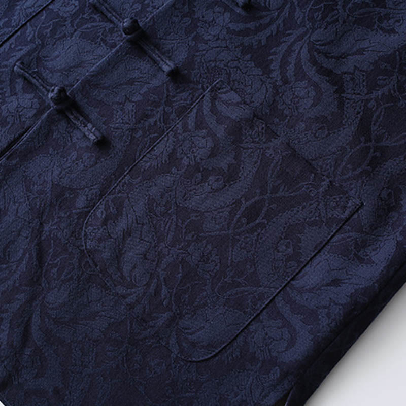 Buddha Stones 2Pcs Men's Tang Suit Jacquard Vine Pattern Frog-Button Cotton Long Sleeve Shirt Pants Set - image 5