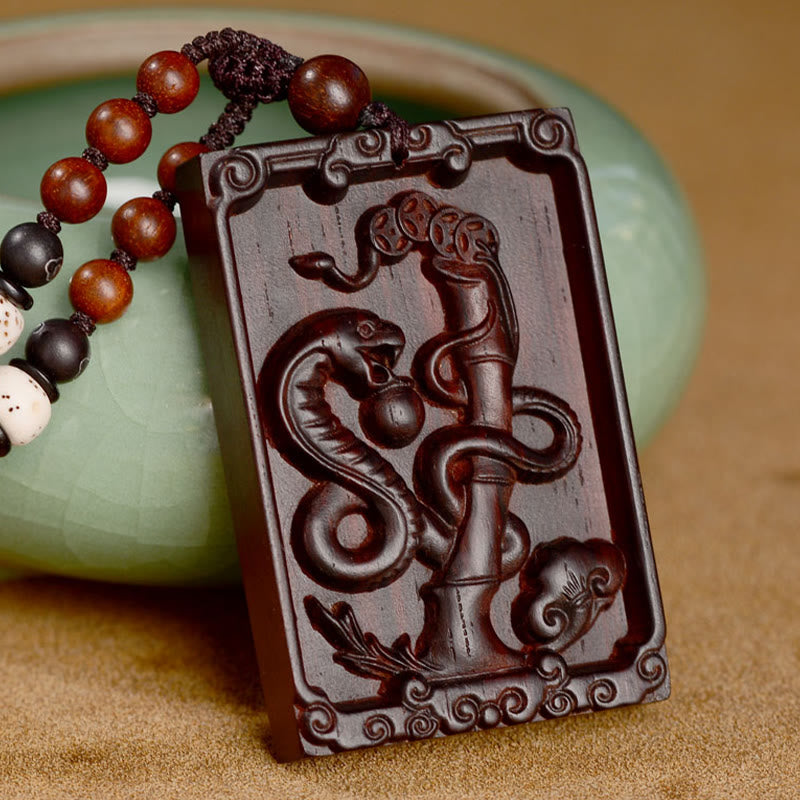 Buddha Stones Chinese Zodiac Small Leaf Red Sandalwood Calm Necklace Pendant