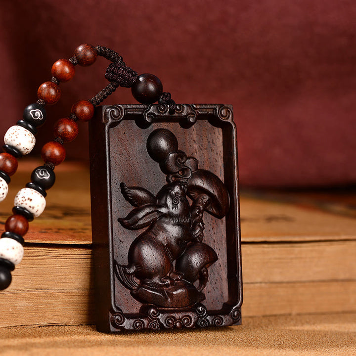 Buddha Stones Chinese Zodiac Small Leaf Red Sandalwood Calm Necklace Pendant