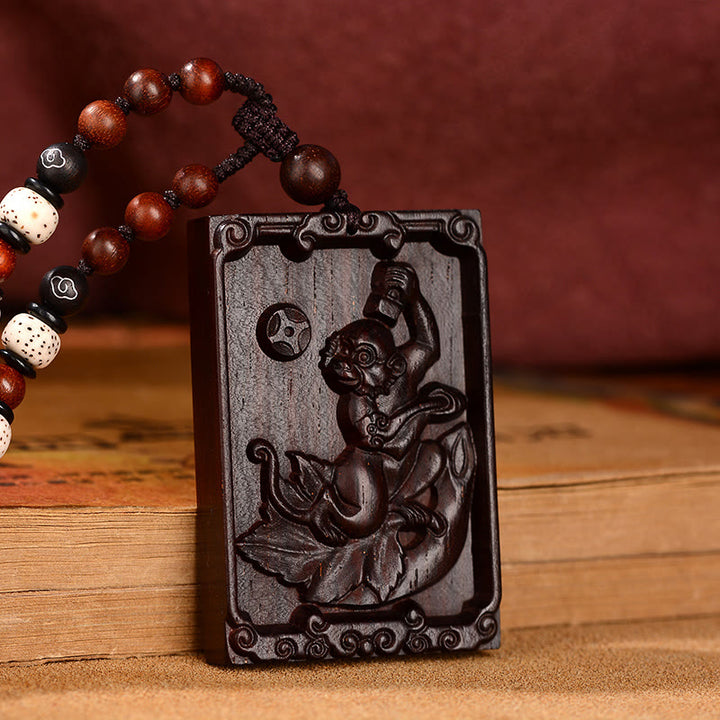 Buddha Stones Chinese Zodiac Small Leaf Red Sandalwood Calm Necklace Pendant