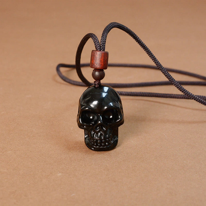 Buddha Stones Black Obsidian String Shmashana Skeleton Fulfilment Necklace Pendant