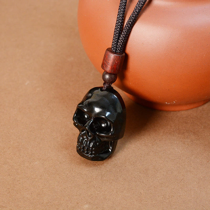 Buddha Stones Black Obsidian String Shmashana Skeleton Fulfilment Necklace Pendant