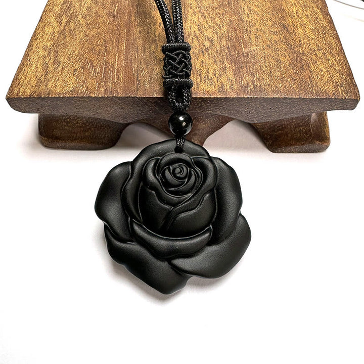 Buddha Stones Black Obsidian String Black Rose Purification Necklace Pendant