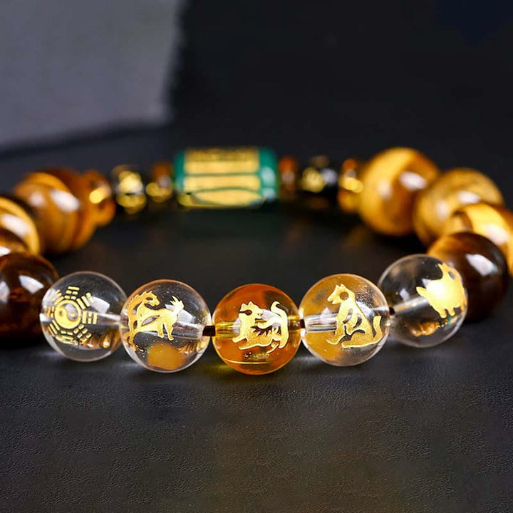 Buddha Stones Chinese Zodiac Tiger Eye Courage Bracelet