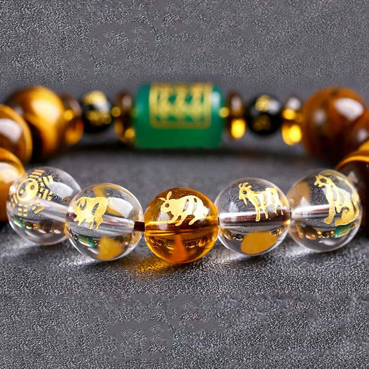 Buddha Stones Chinese Zodiac Tiger Eye Courage Bracelet