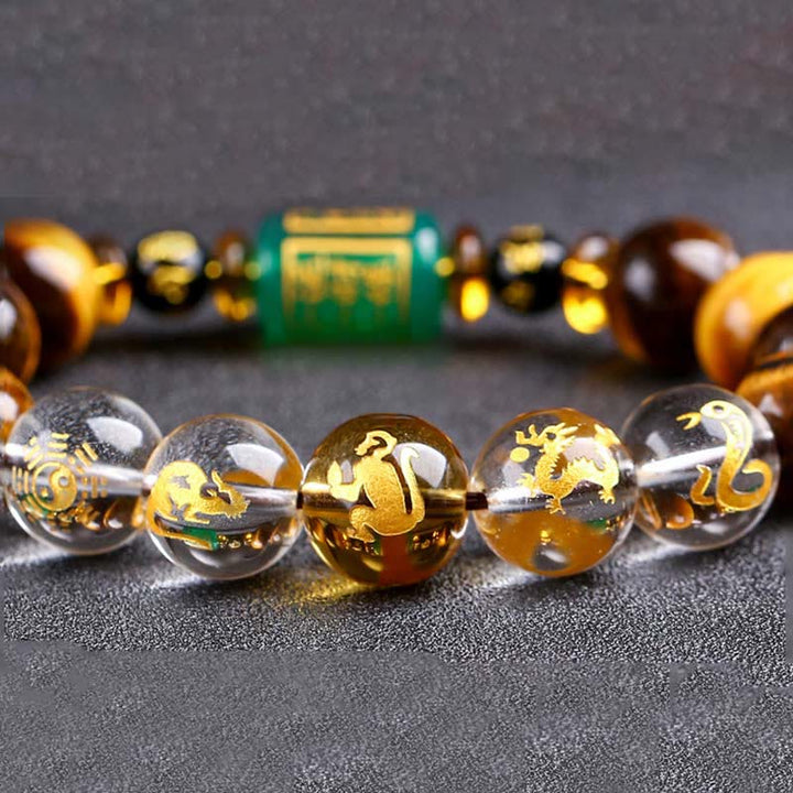 Buddha Stones Chinese Zodiac Tiger Eye Courage Bracelet