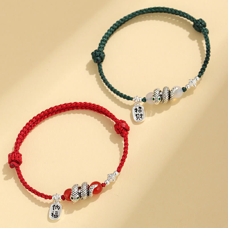 Buddha Stones Copper Fu Character Year Of The Snake Red String Luck Bracelet