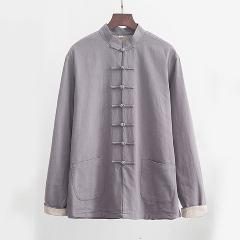 Buddha Stones 2Pcs Zen Tang Suit Men's Linen Frog-Button Long Sleeve Shirt Pants Set - image 1
