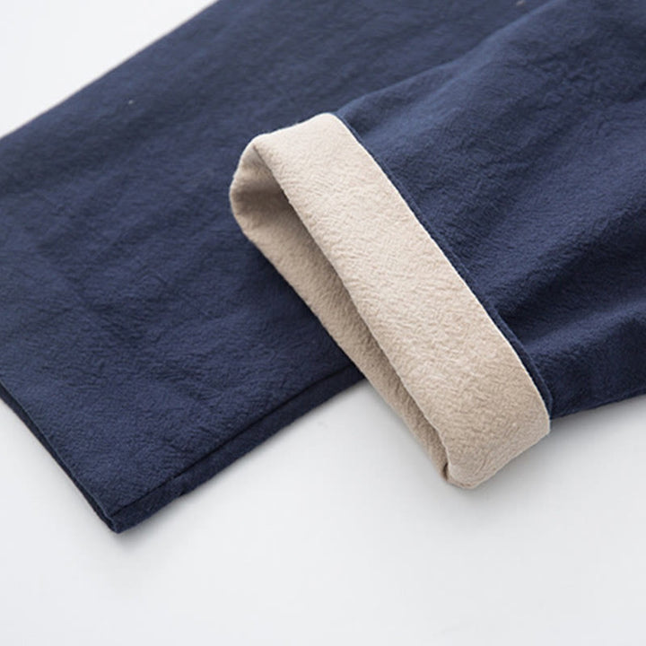 Buddha Stones 2Pcs Zen Tang Suit Men's Linen Frog-Button Long Sleeve Shirt Pants Set - image 29