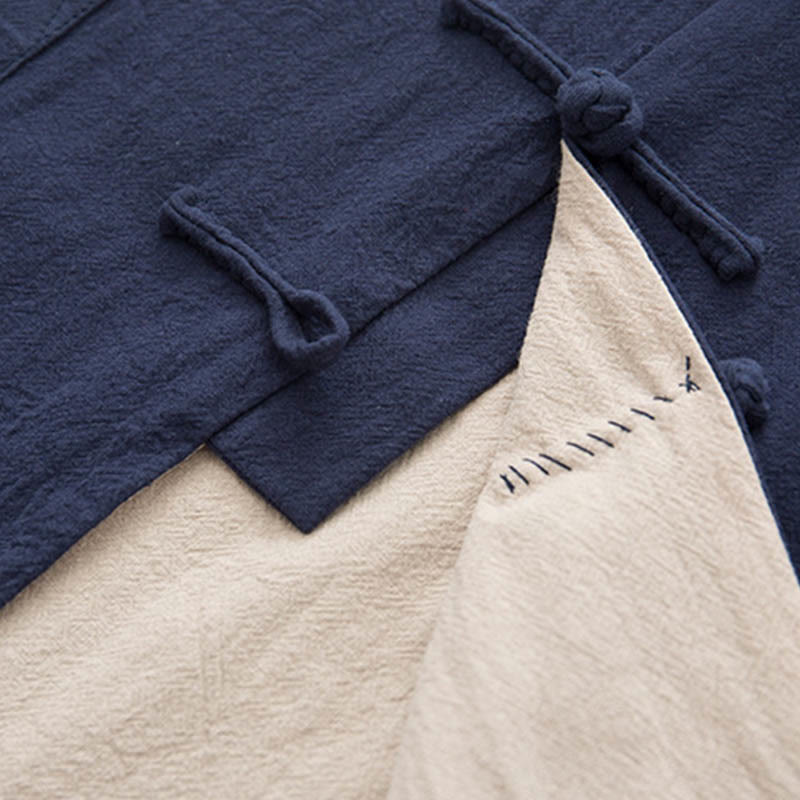 Buddha Stones 2Pcs Zen Tang Suit Men's Linen Frog-Button Long Sleeve Shirt Pants Set - image 27