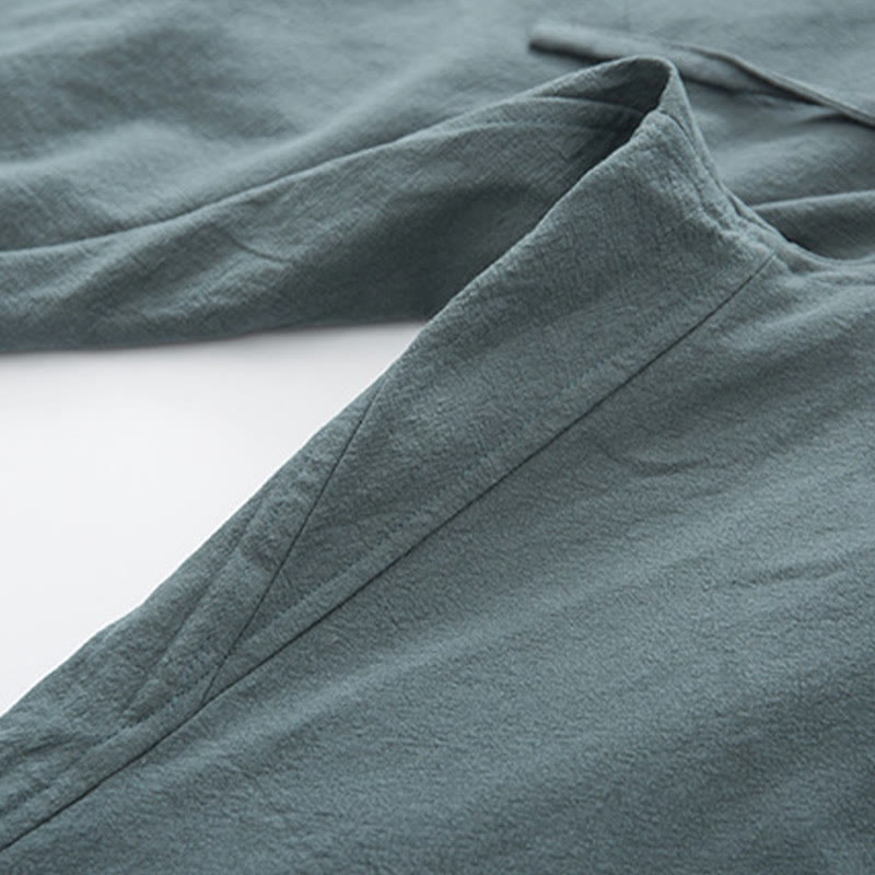 Buddha Stones 2Pcs Zen Tang Suit Men's Linen Frog-Button Long Sleeve Shirt Pants Set - image 16