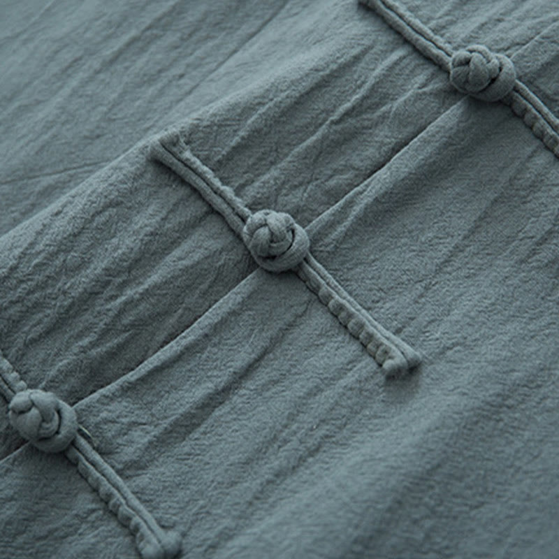 Buddha Stones 2Pcs Zen Tang Suit Men's Linen Frog-Button Long Sleeve Shirt Pants Set - image 8