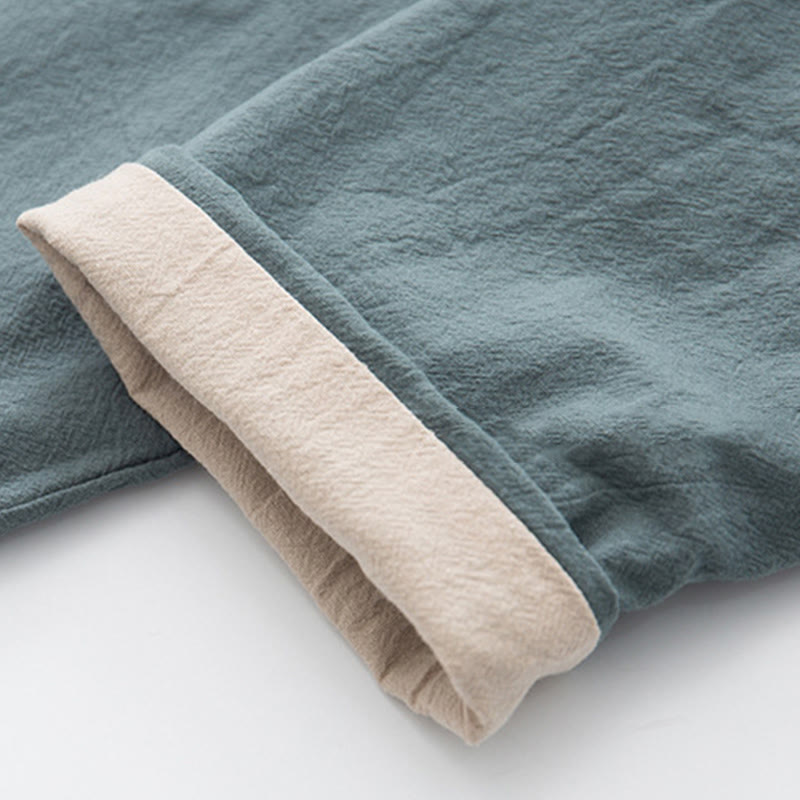 Buddha Stones 2Pcs Zen Tang Suit Men's Linen Frog-Button Long Sleeve Shirt Pants Set - image 12