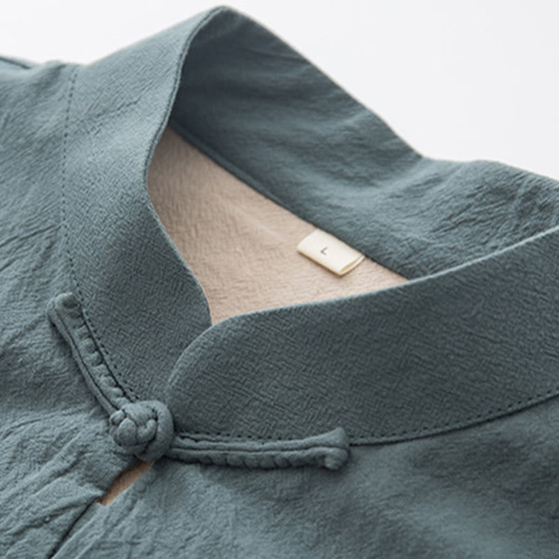 Buddha Stones 2Pcs Zen Tang Suit Men's Linen Frog-Button Long Sleeve Shirt Pants Set - image 6