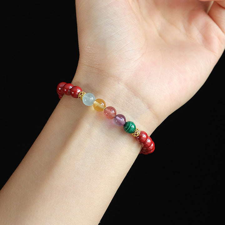 Buddha Stones Cinnabar Aquamarine Citrine Strawberry Quartz Amethyst Malachite Blessing Bracelet