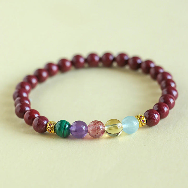 Buddha Stones Cinnabar Aquamarine Citrine Strawberry Quartz Amethyst Malachite Blessing Bracelet